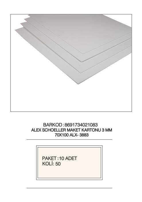 Alex Schoeller Maket Kartonu 3 mm Köpüklü Beyaz 70X100 (10 Lu Paket) - 1