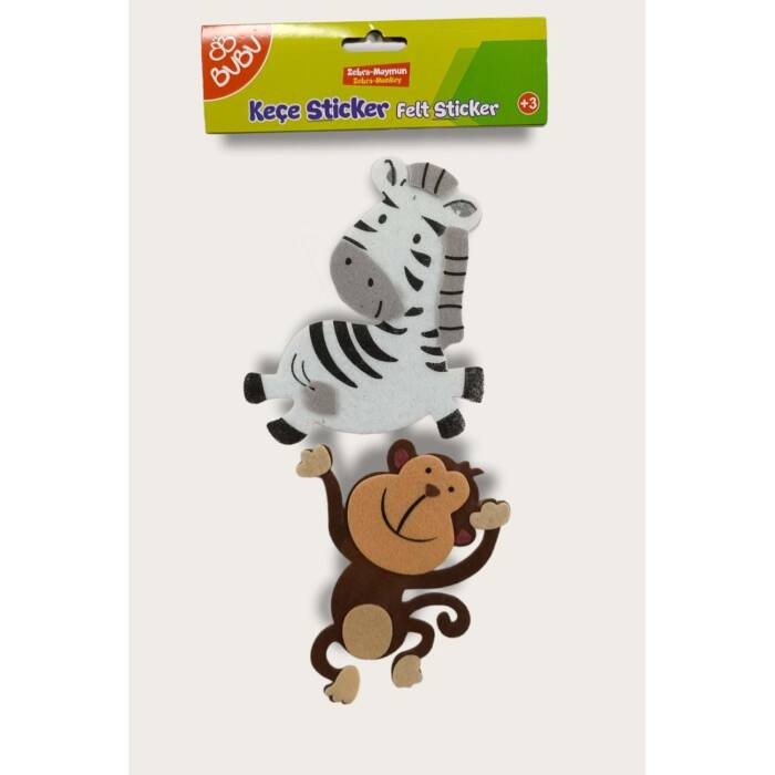 Bu-Bu Sticker 3D Keçe Hayvanlar (Zebra-Maymun) BUBU-STS011 - 1