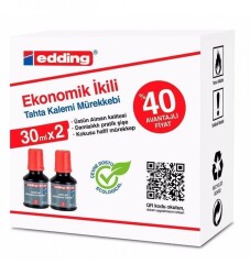 Edding Tahta Kalem Mürekkebi Damlalıklı Ekonomik 30 ML Kırmızı 2 Li BT30 - Edding