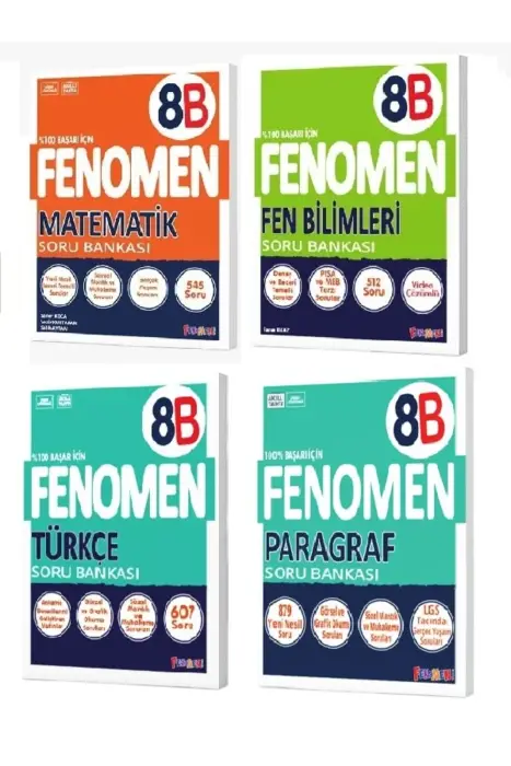 Fenomen Yayıncılık 8. Sınıf Matematik (B) - Fen Bilimleri (B) - Türkçe (B) - Paragraf (B) Soru Bankası Seti (4 Kitap) - 1