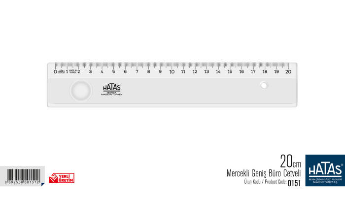 Hatas 0151 Mercekli Geniş Büro Cetveli 20 Cm - 1