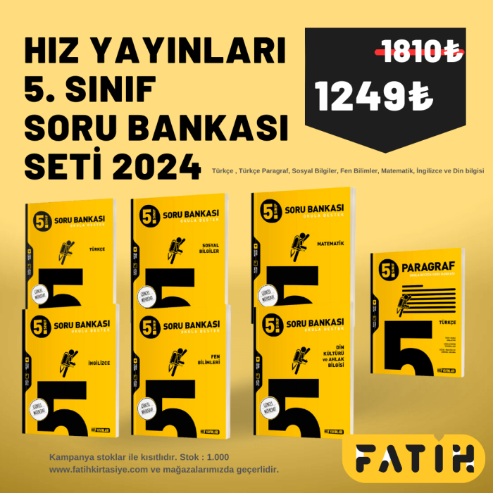 Hız Yayınları 5.Sınıf Tüm Dersler Soru Bankası Seti 2024-2025 (Türkçe-Matematik-Fen-Sosyal-Din-İngilizce-Paragraf) - 1