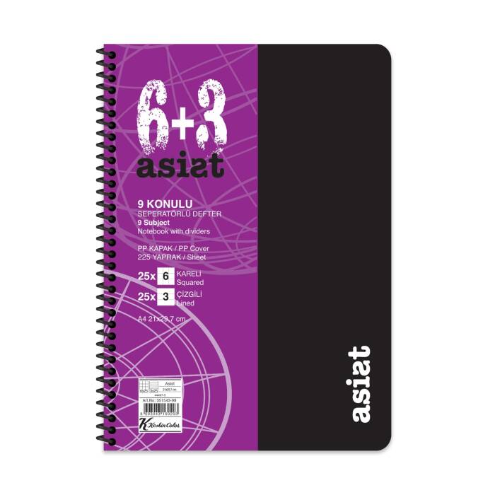 Keskin Color A4 6+3x25=225 Yaprak Ayraçlı Plastik Kapak Asist Defter - 1