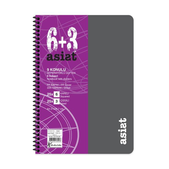 Keskin Color A4 6+3x25=225 Yaprak Ayraçlı Plastik Kapak Asist Defter - 4