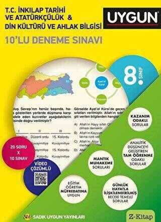 Sadık Uygun Yayınları 8. Sınıf T.C. İnkılap Tarihi ve Atatürkçülük ve Din Kültürü ve Ahlak Bilgisi Uygun 10 lu Deneme Sınavı - 1